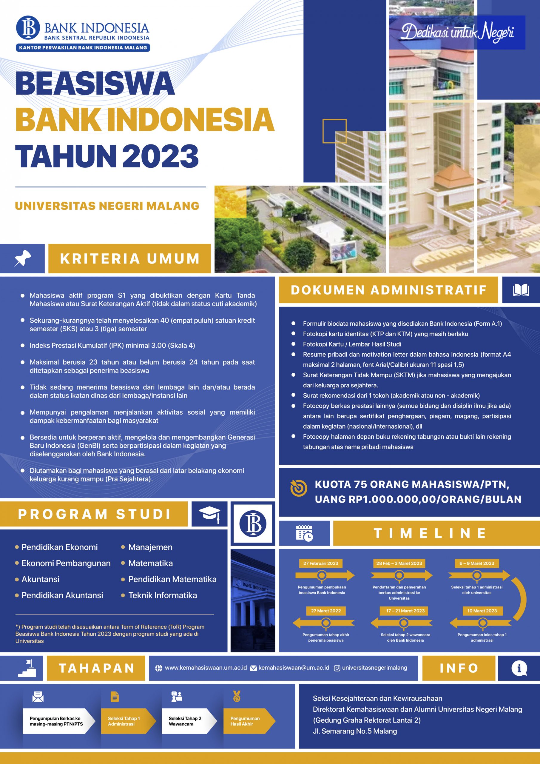 Pendaftaran Beasiswa Bank Indonesia Tahun 2023 Direktorat